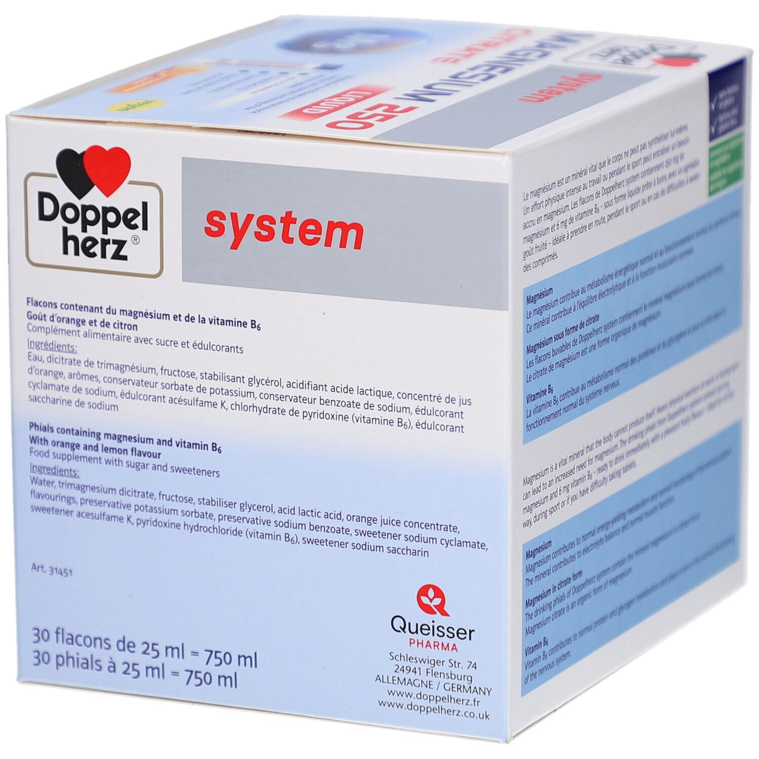 Boîte de DH sys Magnesium 250 CITRATE Liquide. Ingrédients et informations du fabricant. Avec logo.