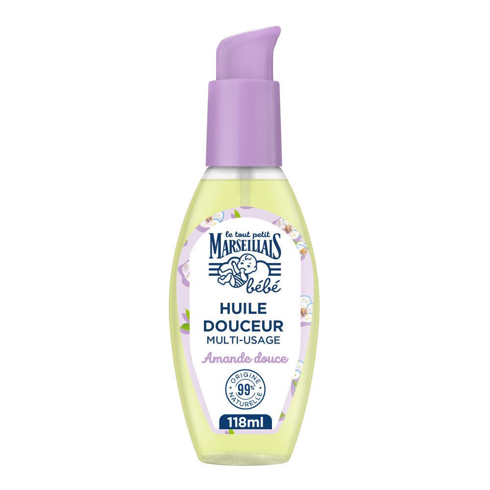 Flacon pompe, huile d'amande douce pour bébé, 99% d'ingrédients naturels.