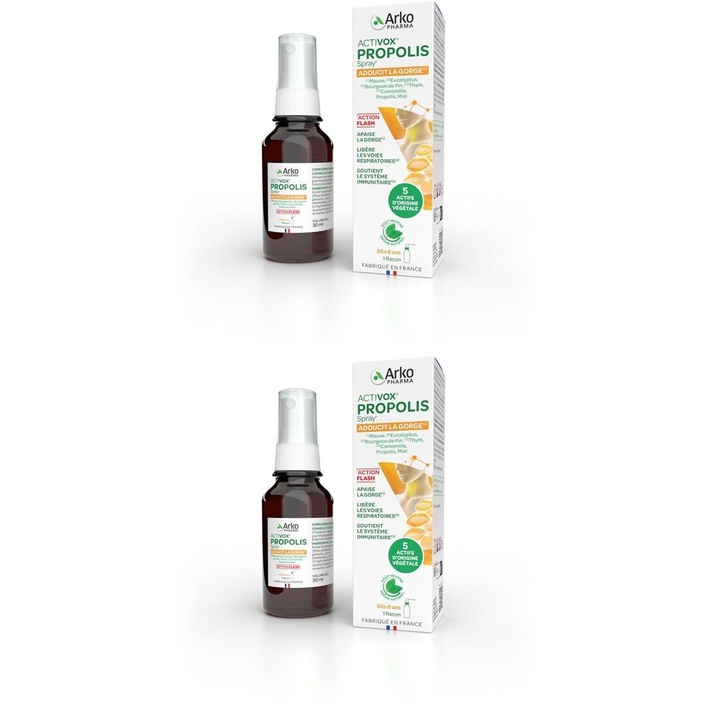 Flacon pulvérisateur marron et emballage avec nom et logo du produit. Emballage avec éléments verts et jaunes. Flacon avec tête de pulvérisation blanche.