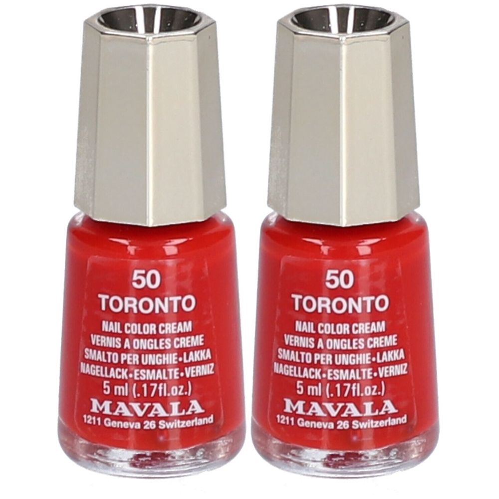 Deux flacons de vernis à ongles Mavala Mini Color, teinte Toronto, 5 ml.