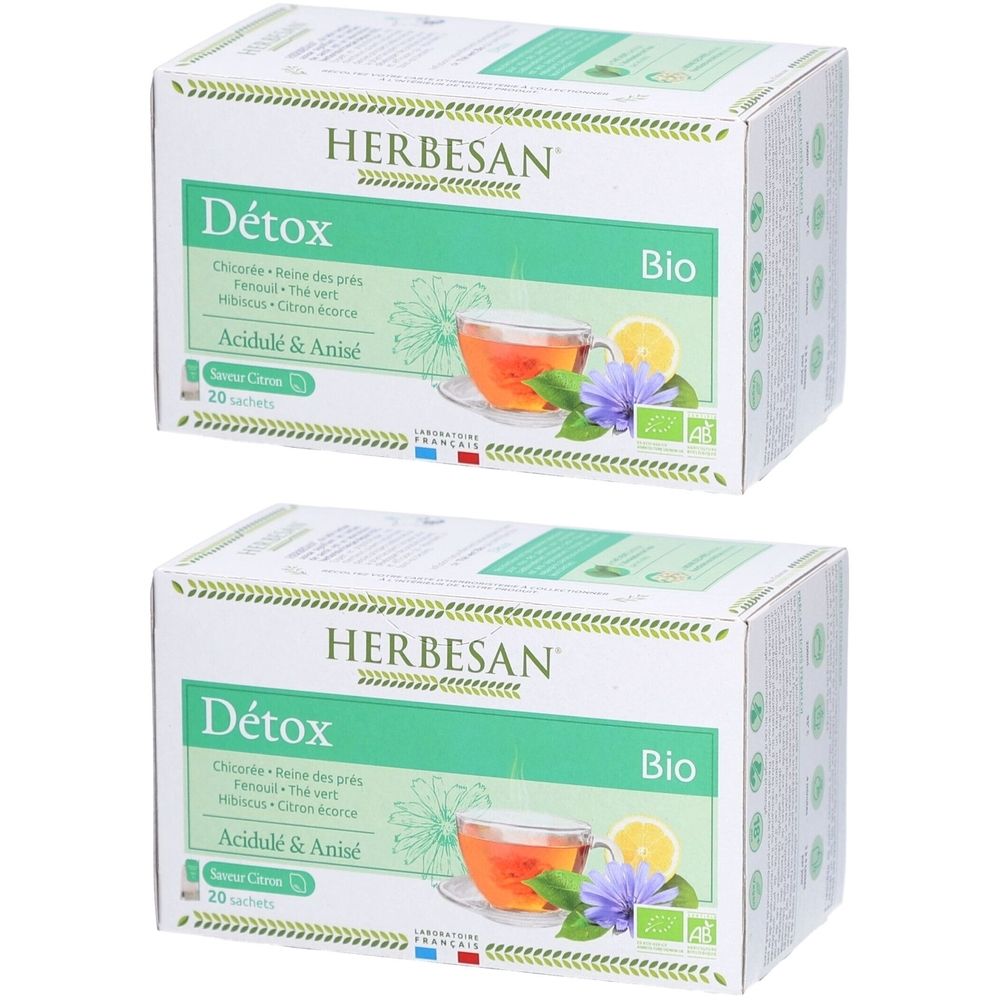 Herbesan Bio Détox - Chicorée, Reine des Prés, Fenouil, Thé Vert