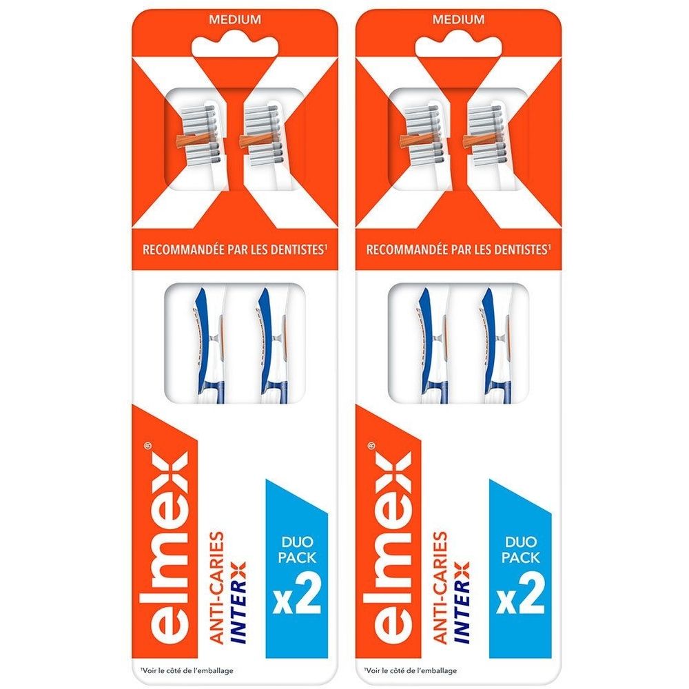 Deux brosses à dents Elmex InterX, Medium, en pack duo.