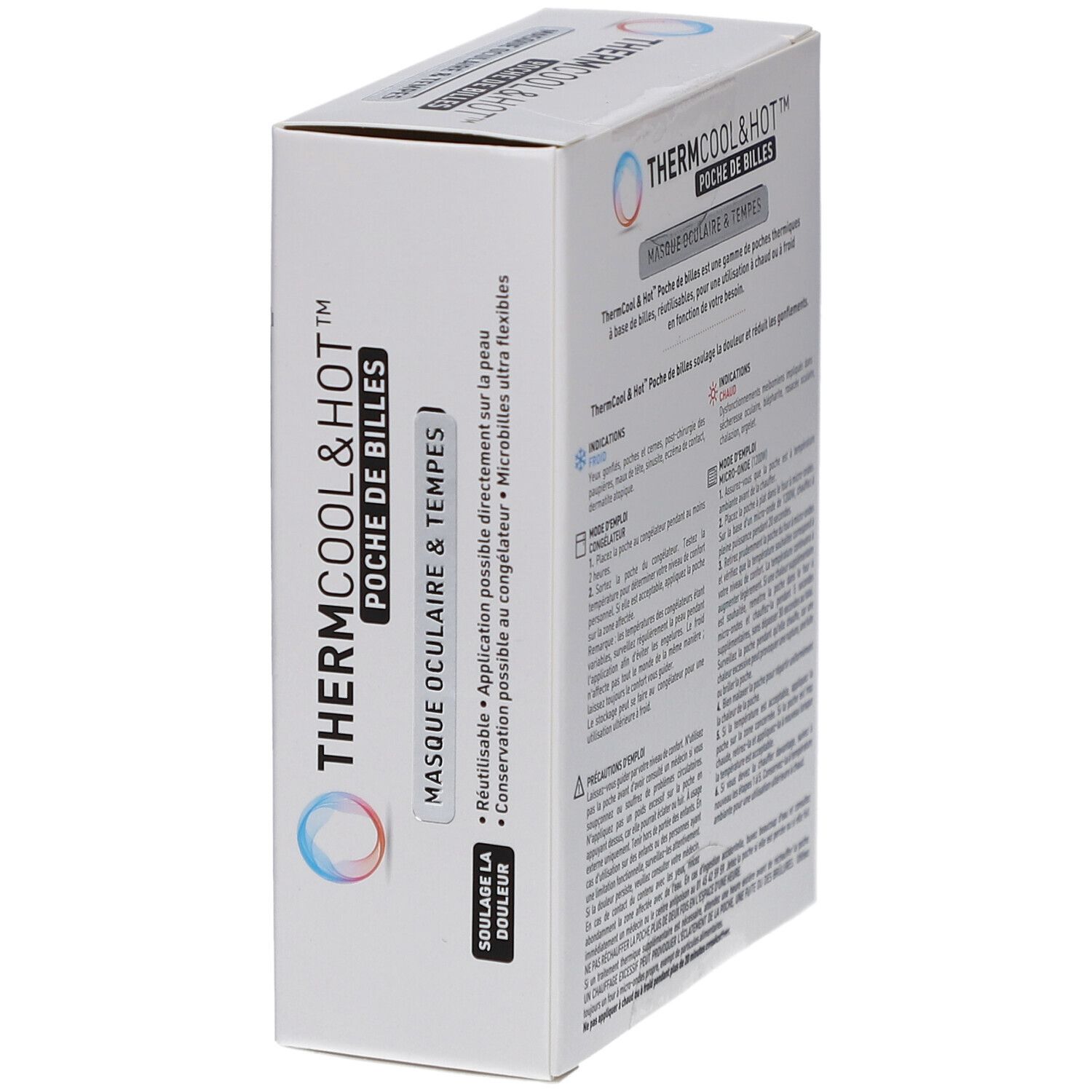 Boîte BAUSCH + LOMB Thermcool&Hot. Texte: MASQUE OCULAIRE & TEMPLES. Instructions d'utilisation.