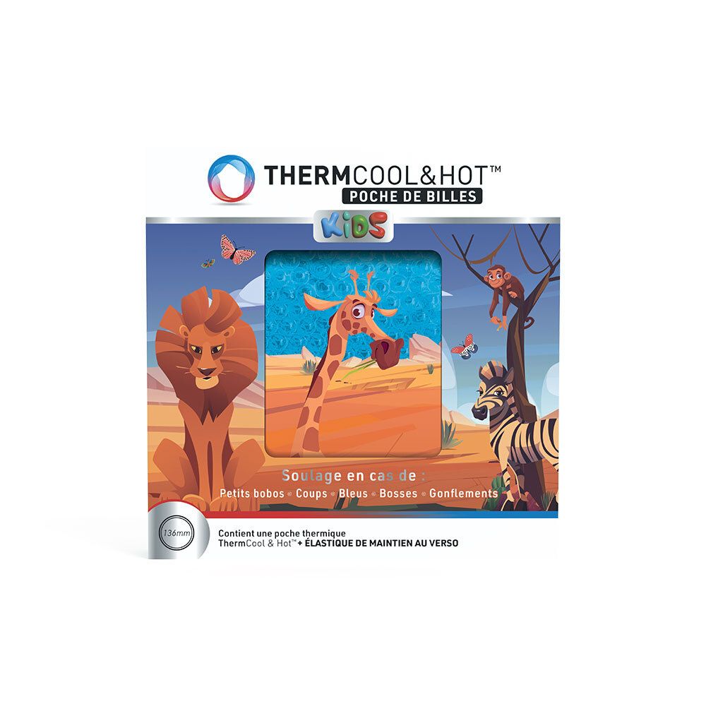 Emballage pour une poche de billes ThermCool & Hot pour enfants, illustrée d'animaux.