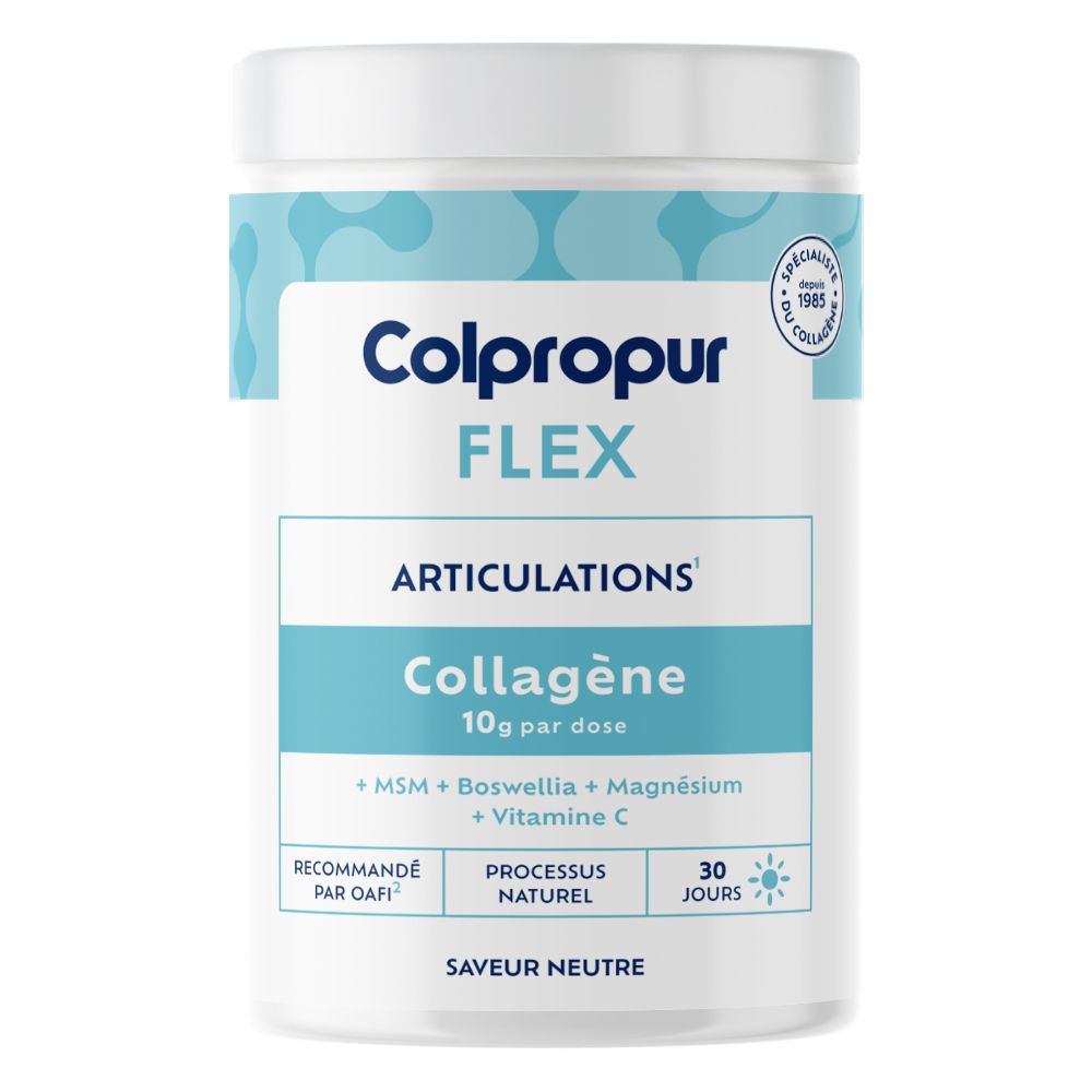 Poudre de collagène Colpropur Flex pour articulations, 10g par dose, avec MSM, Boswellia, Magnésium et Vitamine C.
