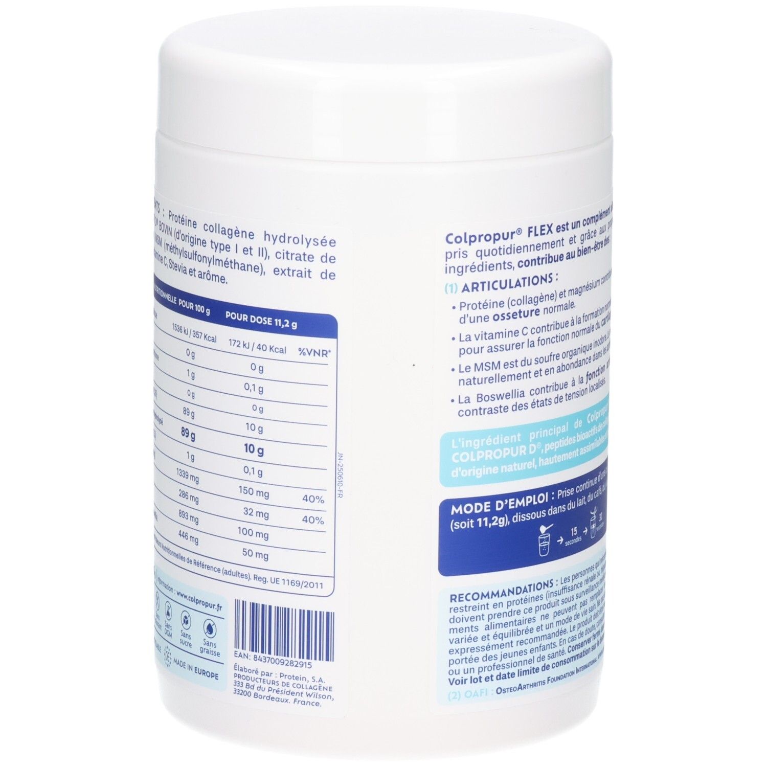 Poudre de collagène Colpropur Flex pour articulations, 10g par dose, avec MSM, Boswellia, Magnésium et Vitamine C.