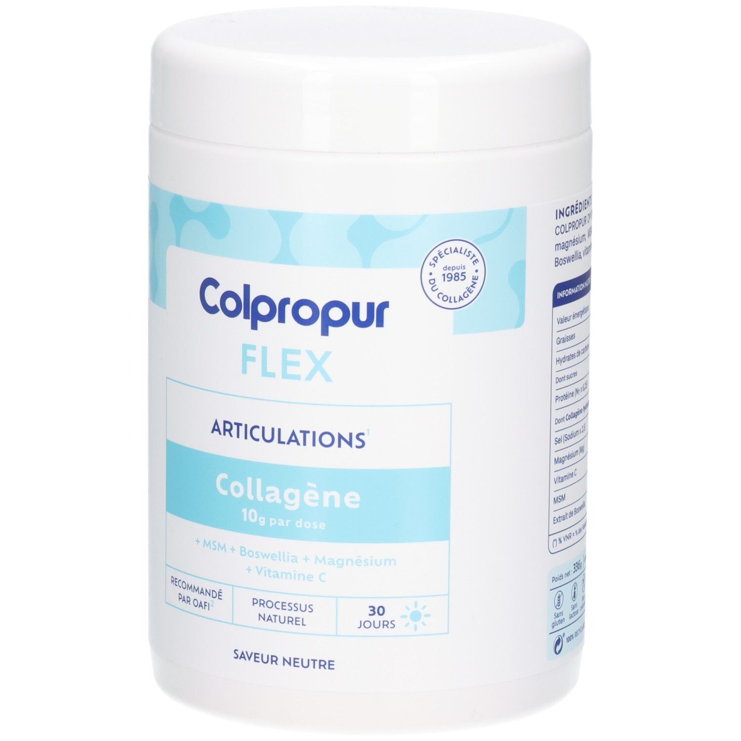 Poudre de collagène Colpropur Flex pour articulations, 10g par dose, avec MSM, Boswellia, Magnésium et Vitamine C.