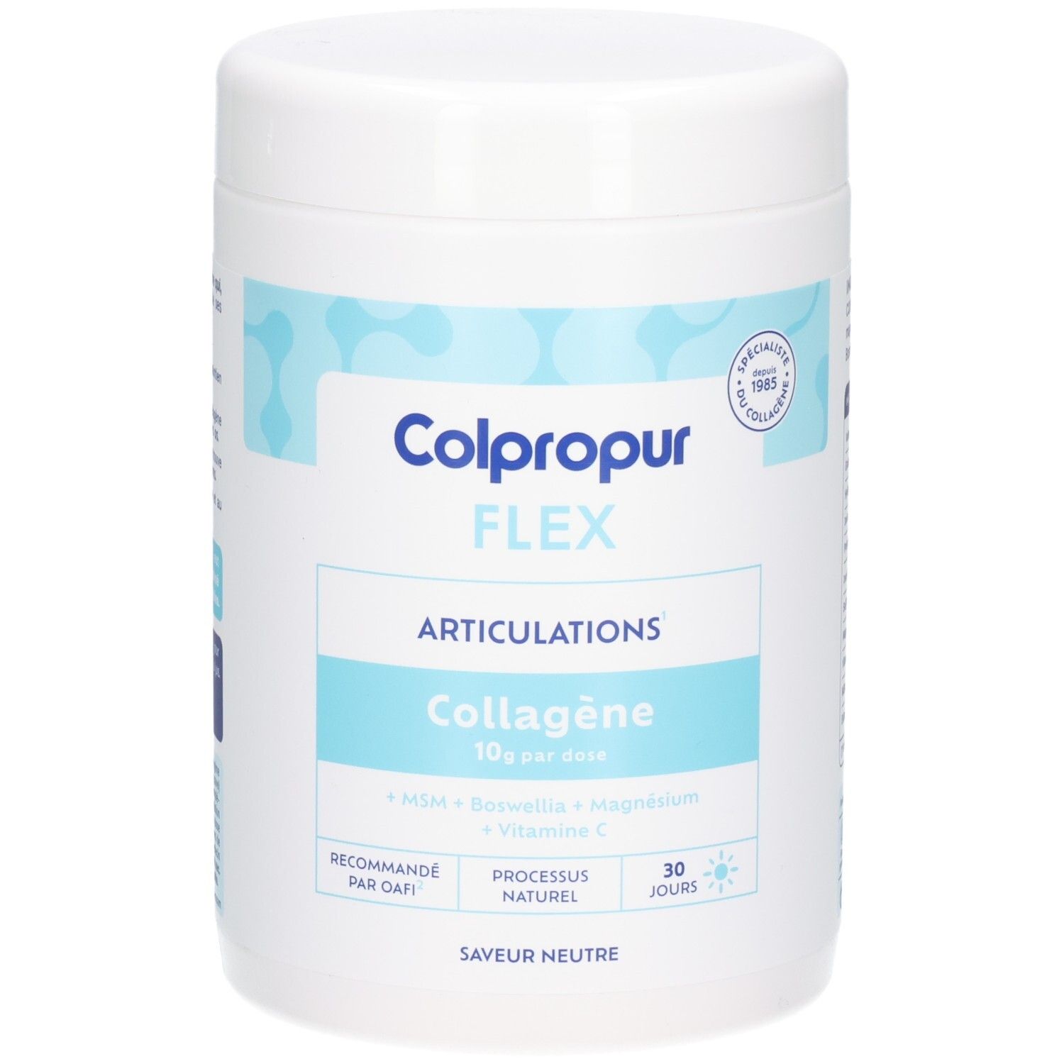 Poudre de collagène Colpropur Flex pour articulations, 10g par dose, avec MSM, Boswellia, Magnésium et Vitamine C.