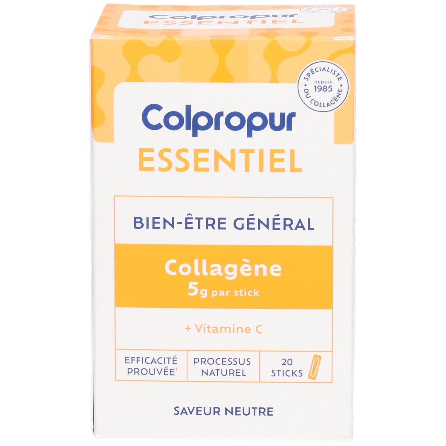 Colpropur Essentiel boîte : Collagène 5g par stick, Vitamine C, 20 sticks.