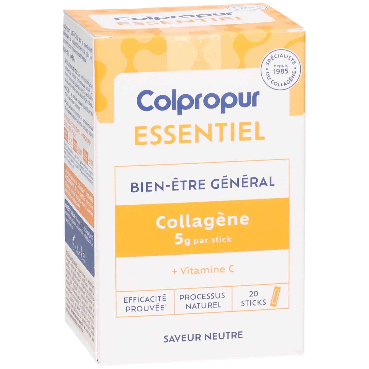 Colpropur Essentiel boîte : Collagène 5g par stick, Vitamine C, 20 sticks.