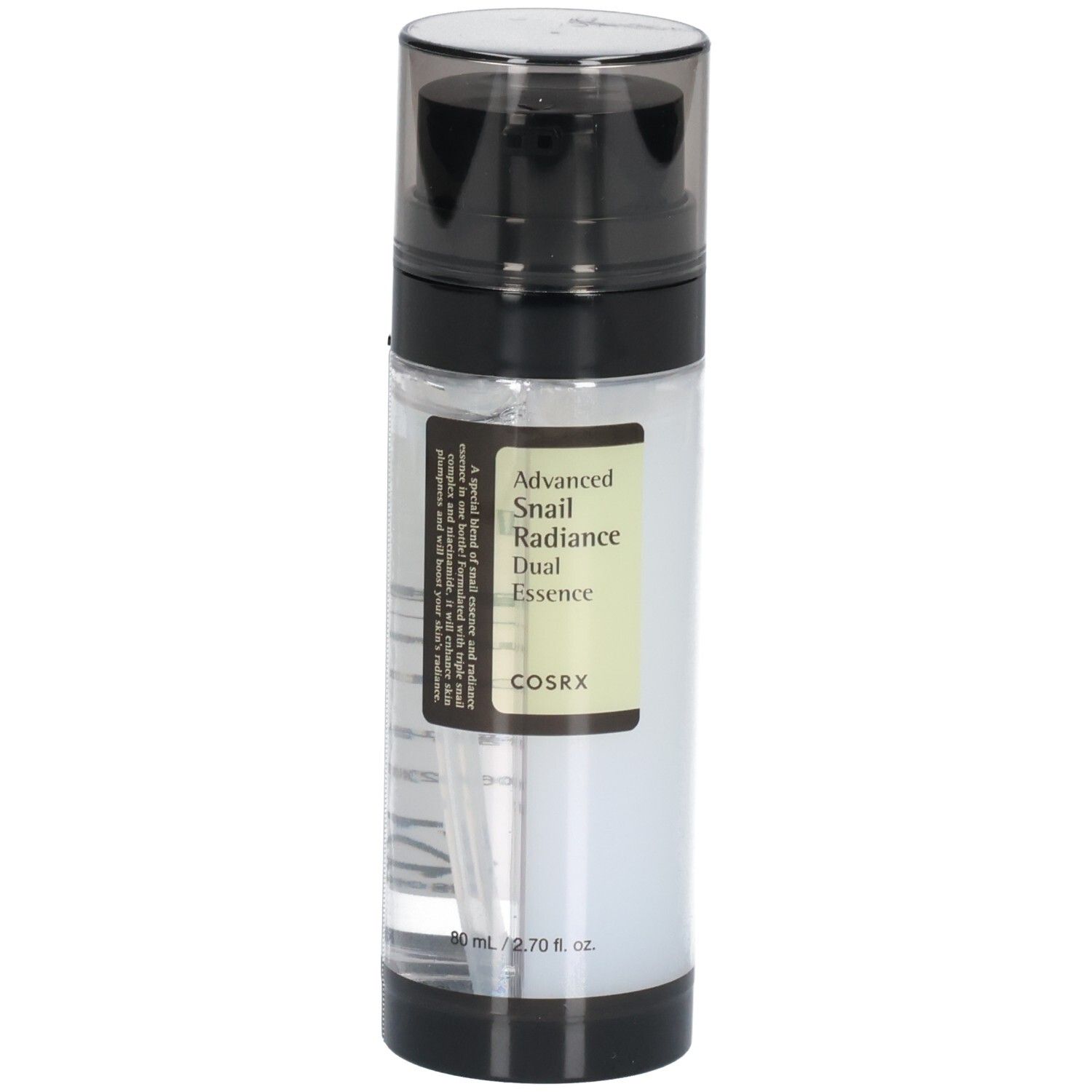 Flacon Cosrx Advanced Snail Radiance Dual Essence avec pompe.