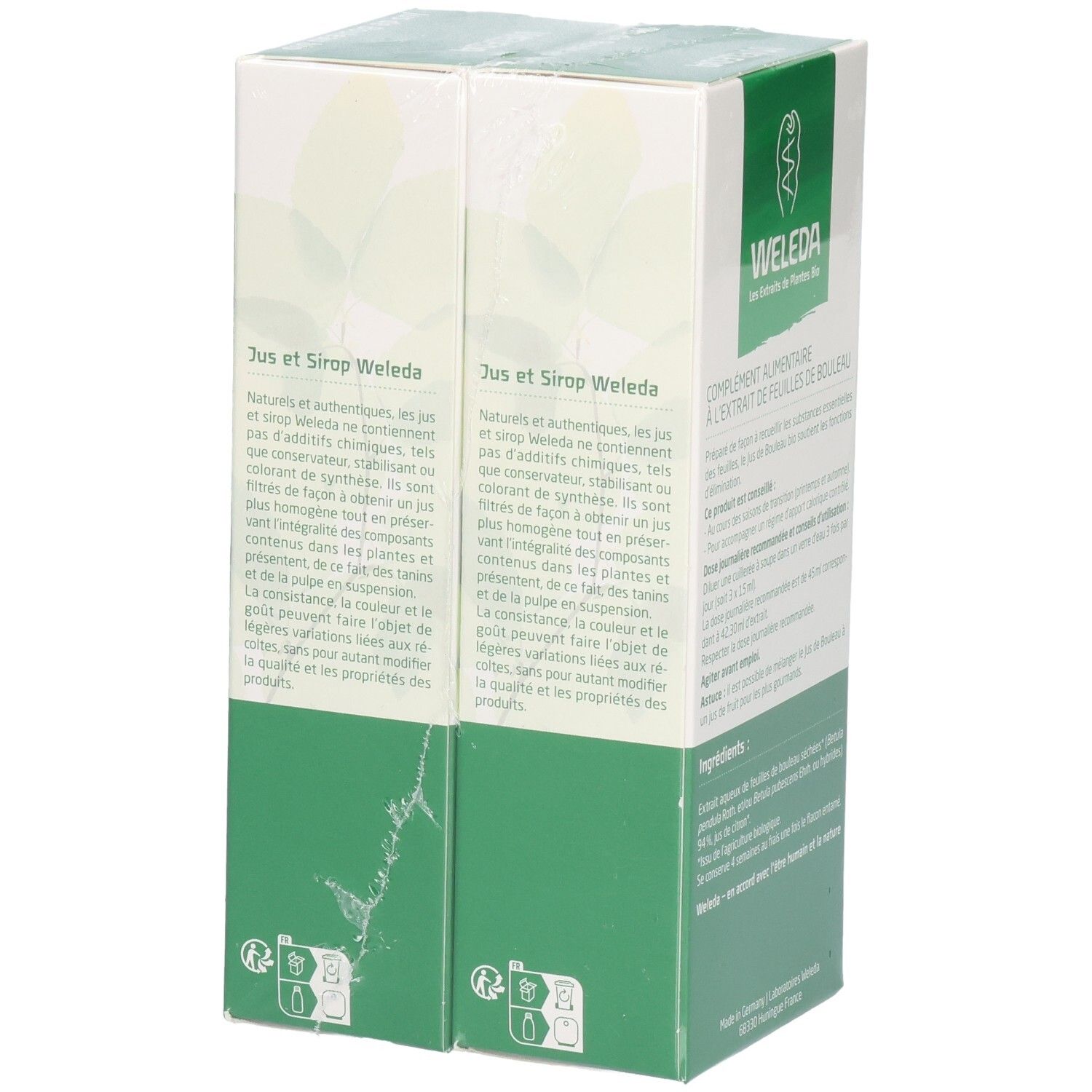 Vue latérale de l'emballage WELEDA. Texte sur le produit. Pack Duo.