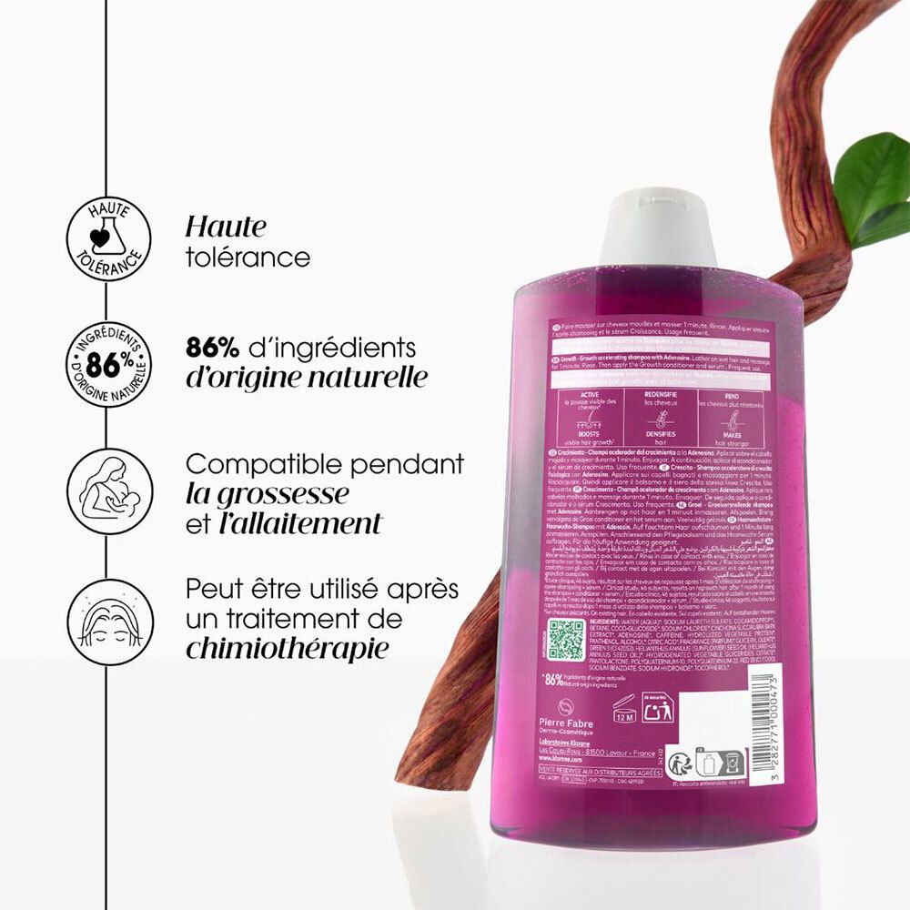 Klorane Croissance Shampoing accélérateur de pousse à l'adénosine