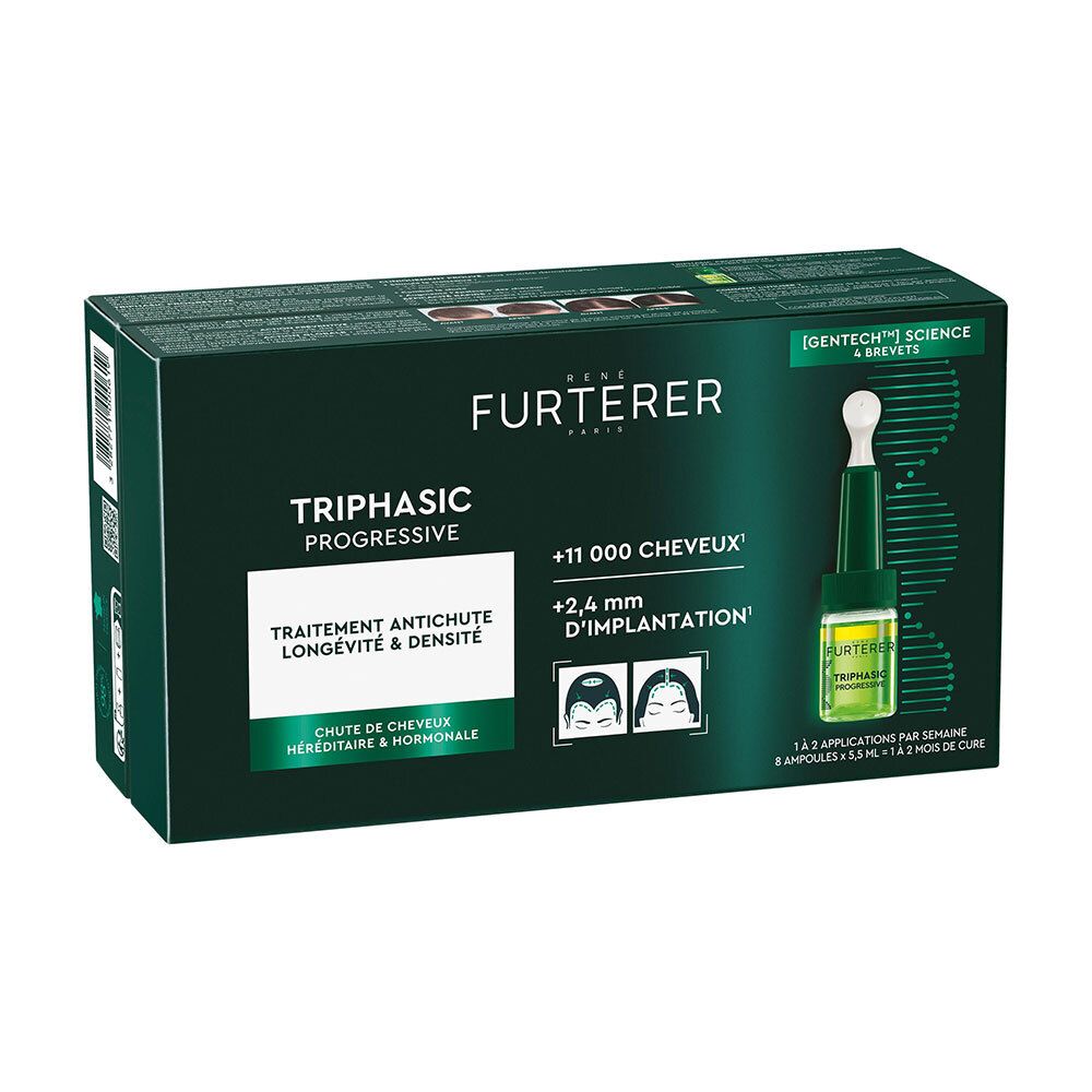Emballage Furterer Triphasic. Contient des ampoules et du texte.