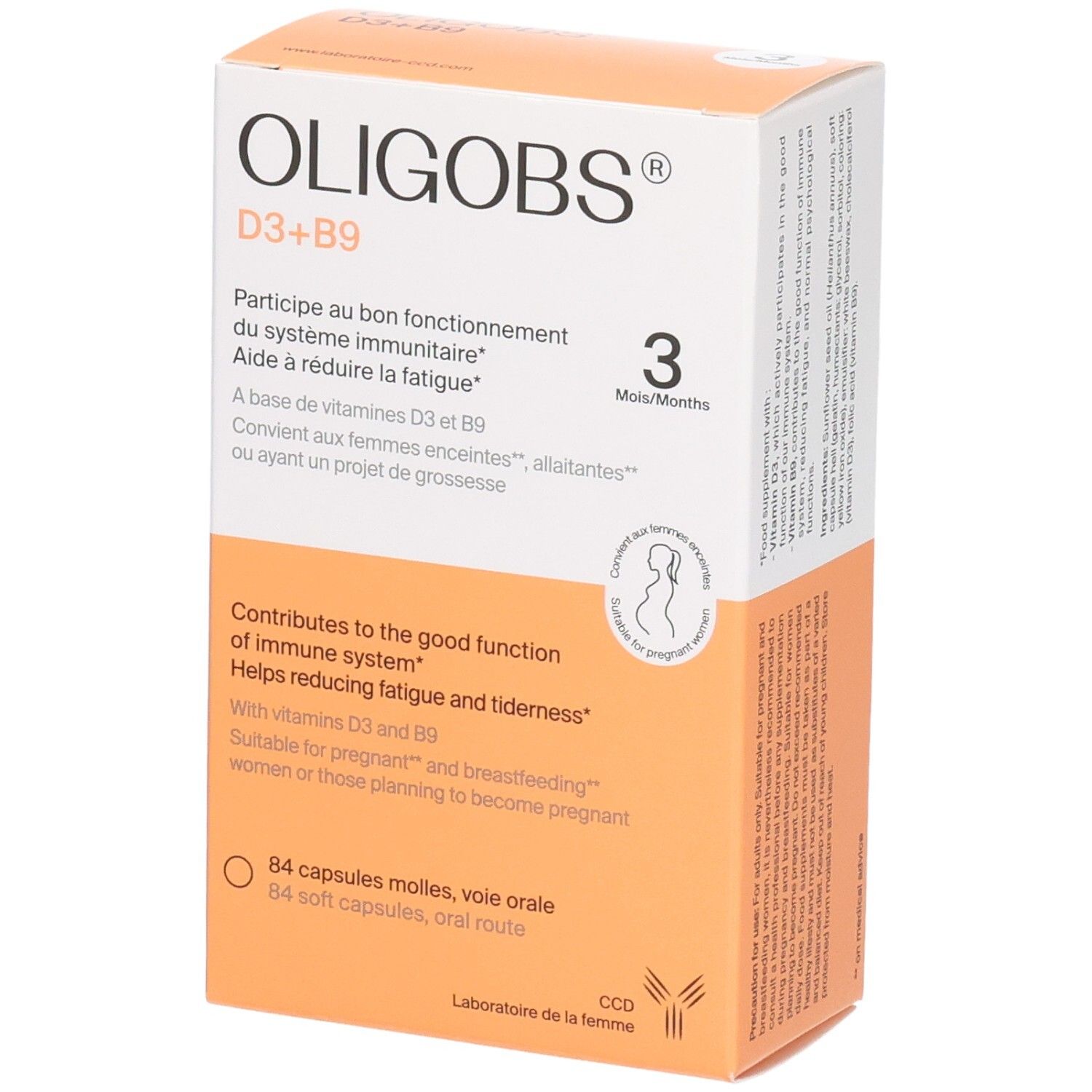 Boîte OLIGOBS D3+B9 de 84 capsules molles pour le système immunitaire.
