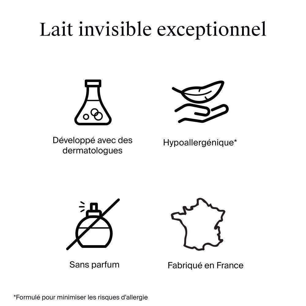 Symboles: dermatologues, hypoallergénique, sans parfum, fabriqué en France.