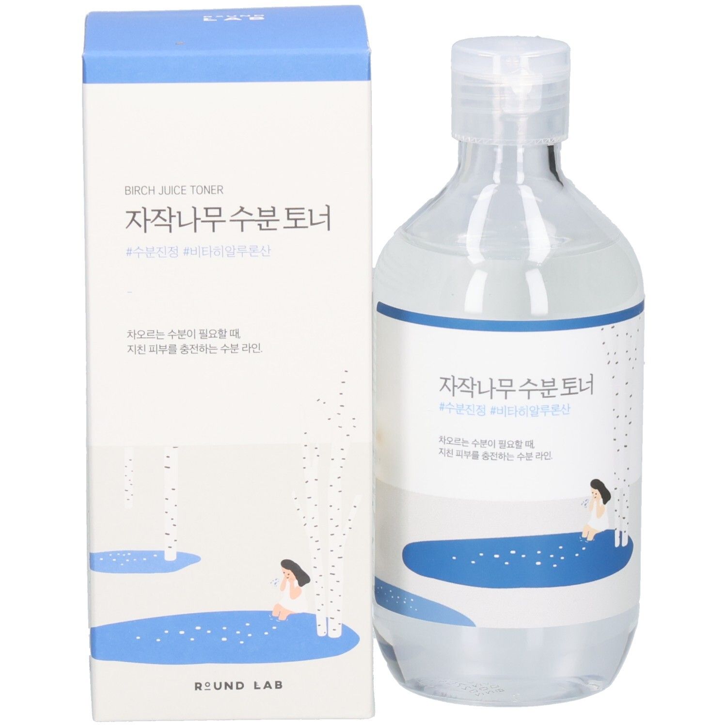 Emballage du produit avec flacon et boîte. Flacon avec étiquette bleue et blanche. Boîte bleue.