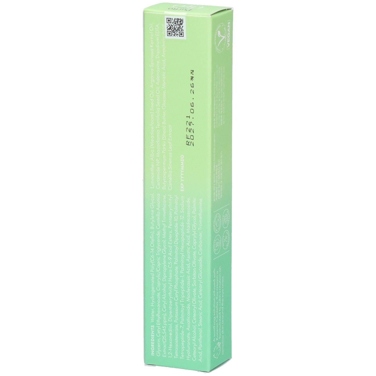 Emballage vert allongé. En haut : "Purito". Texte avec ingrédients et date de péremption. En bas : 30 ml.