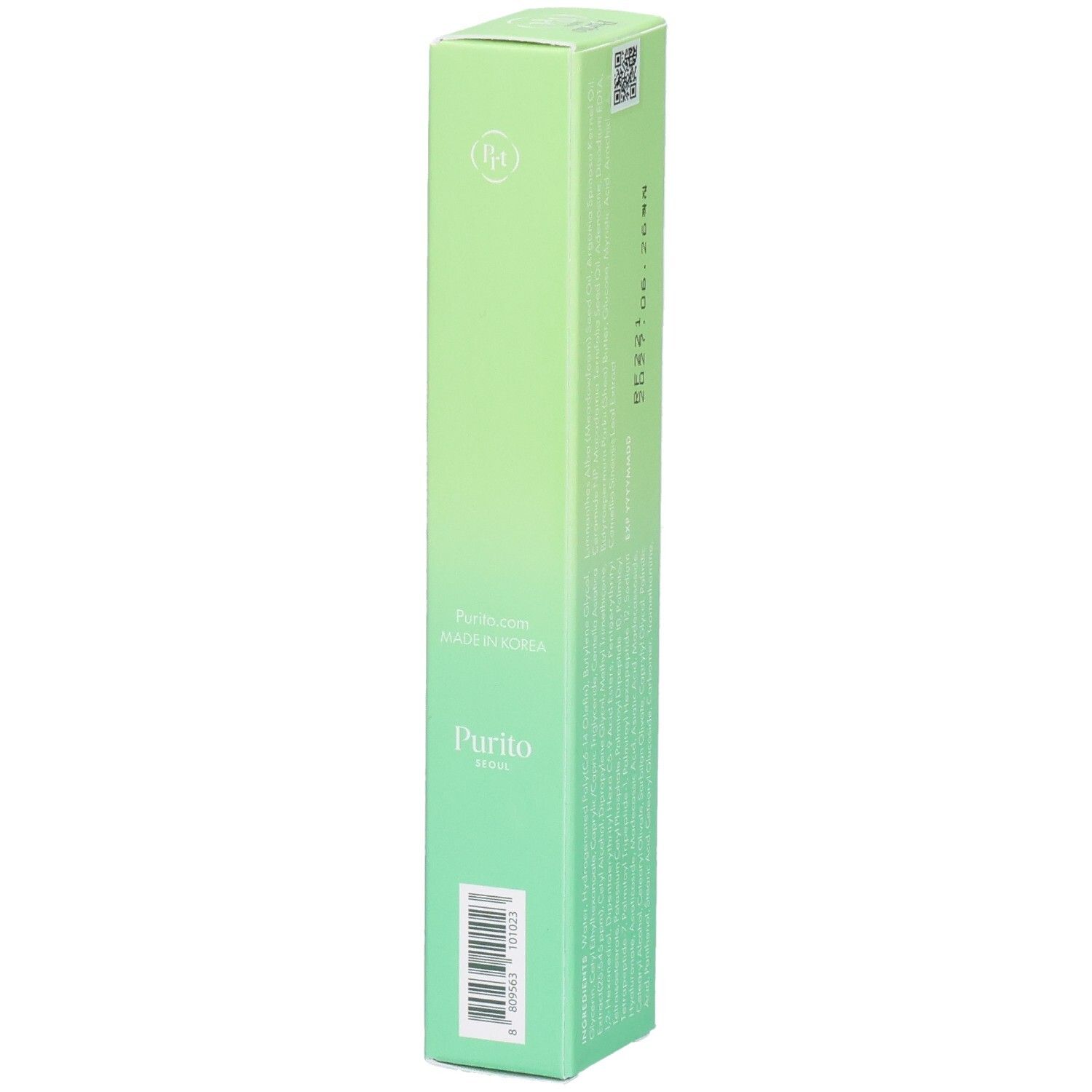 Emballage vert allongé. En haut : "Purito". Nom du produit : Wonder Releaf Centella Eye Cream. En bas : 30 ml.