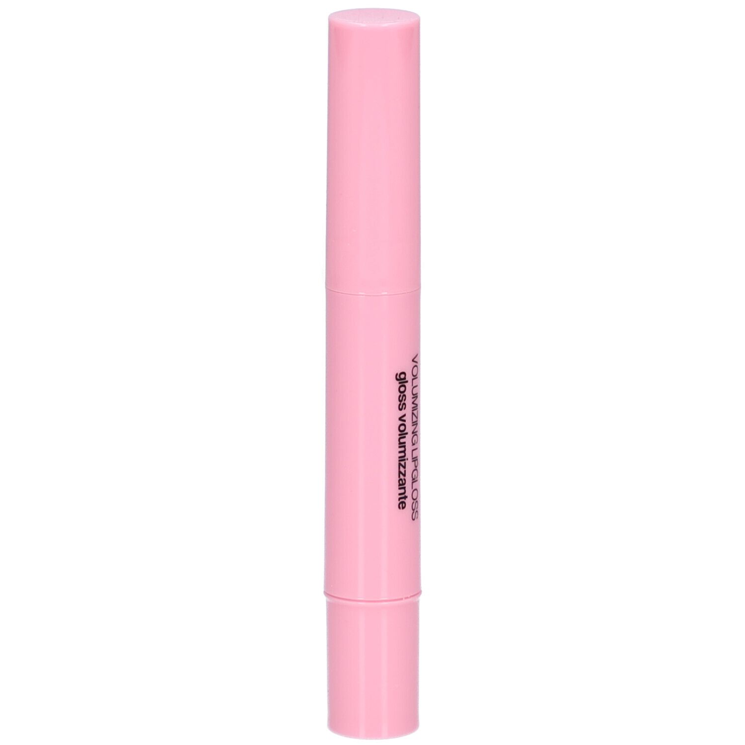 Bâton de gloss rose. Inscription: VOLUMIZING LIP GLOSS, gloss volumizzante.