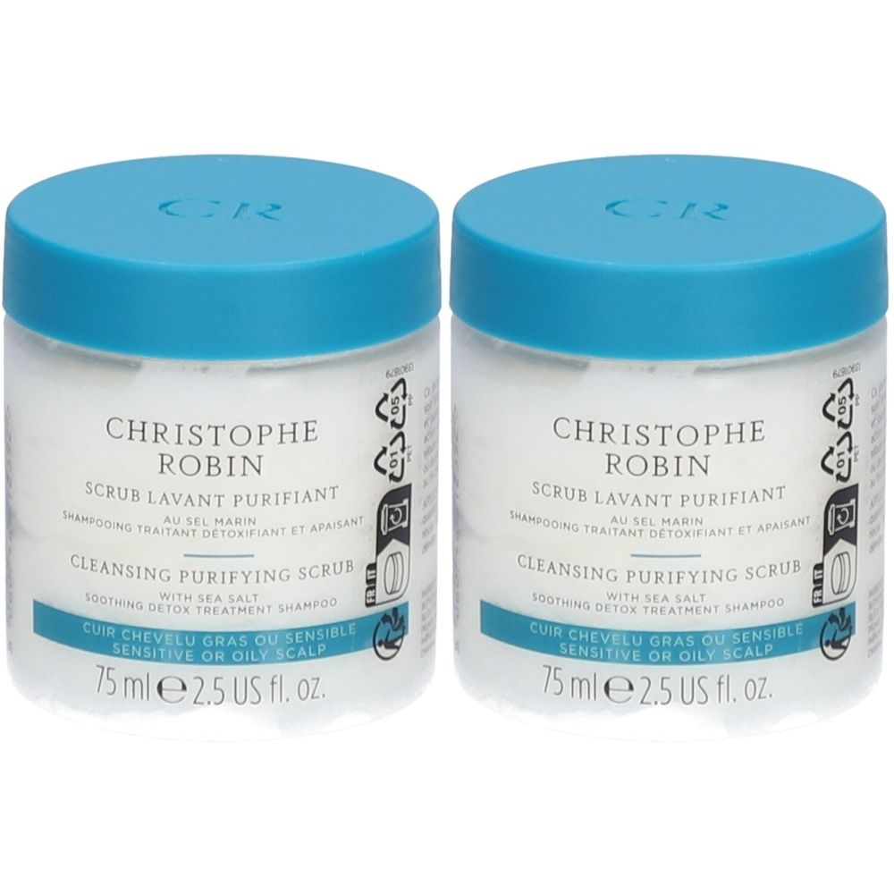 Deux pots de gommage purifiant au sel marin Christophe Robin, 75 ml.