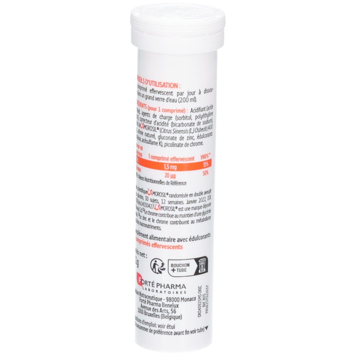 XTRASLIM CHRONO EFFERVESCENT: Tube de 15 comprimés effervescents, MOROSIL 400mg, Chrome et Zinc.