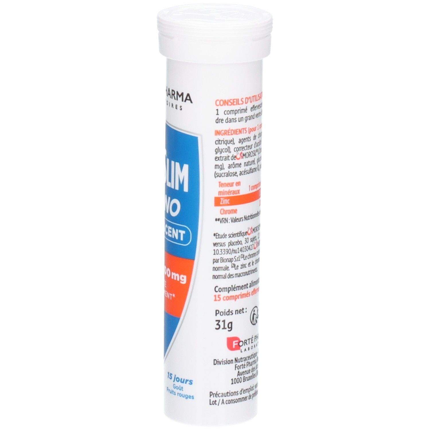 Forté Pharma XtraSlim Chrono : tube et emballage, avec comprimés effervescents, Morosil 400mg.