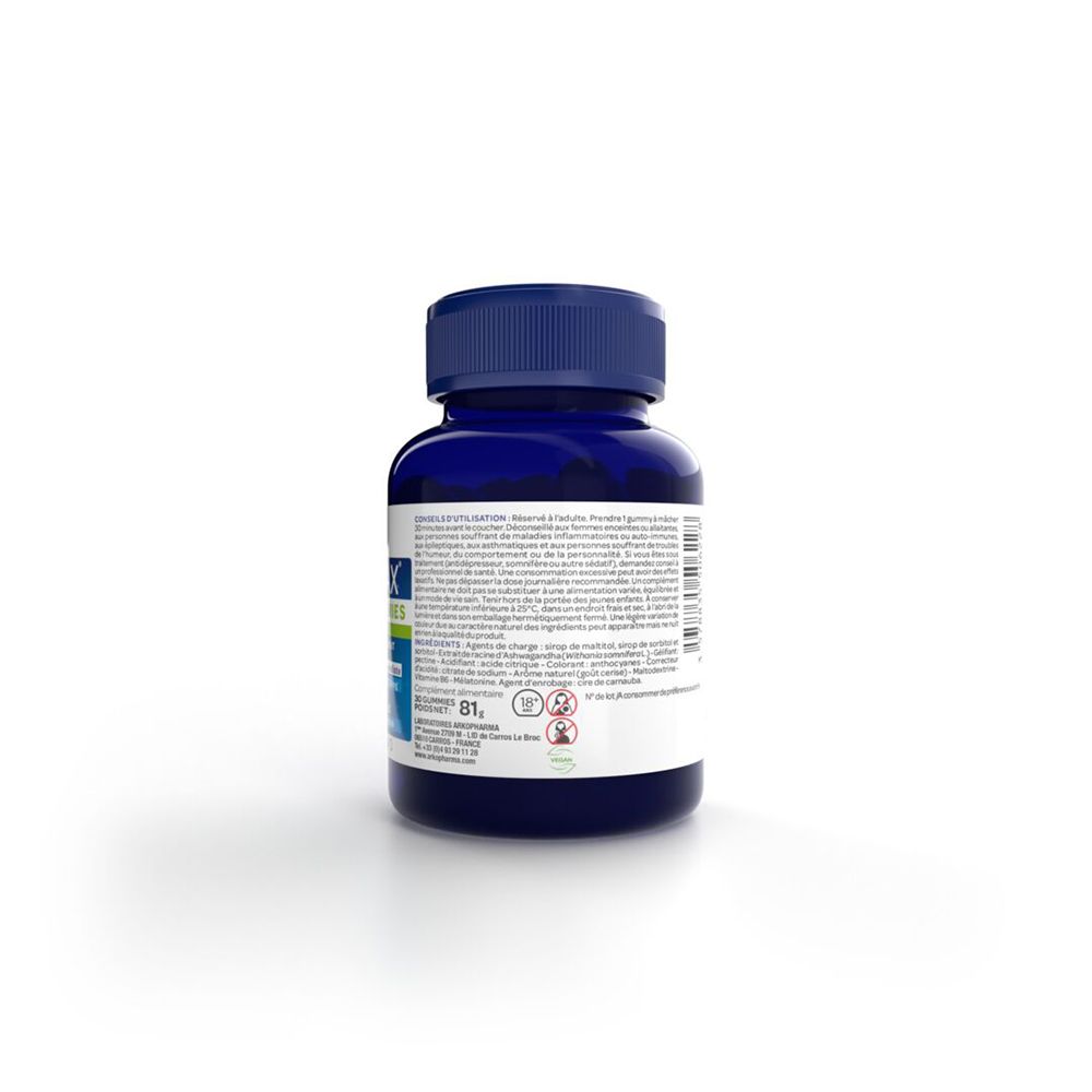 Dos du flacon bleu. Informations textuelles sur une étiquette blanche. Informations sur le produit et avertissements.