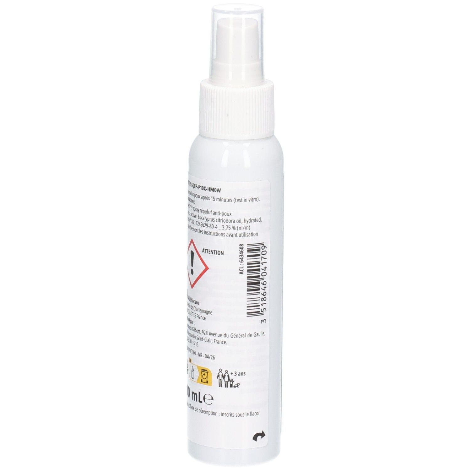 Parasidose Spray Répulsif: Dos avec avertissements et ingrédients. 100ml.