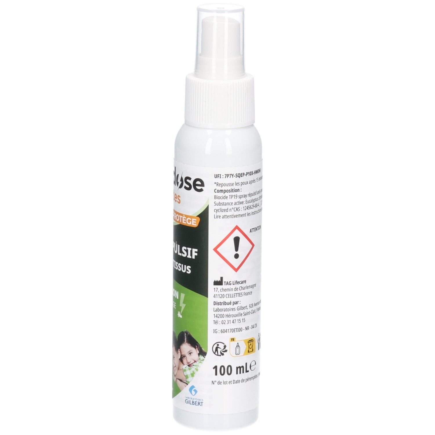 Parasidose Spray Répulsif: Dos avec avertissements et ingrédients. 100ml.
