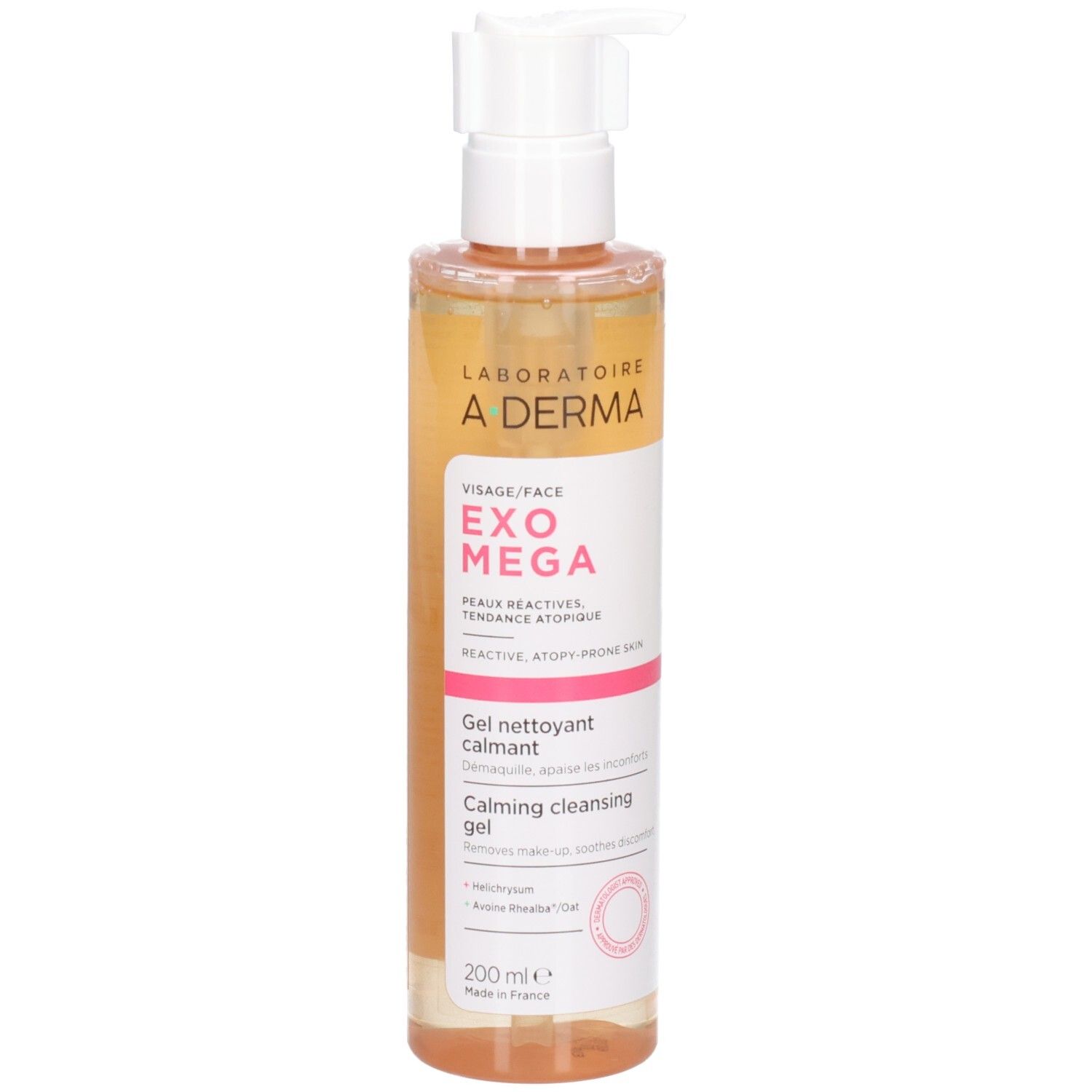Gel nettoyant calmant A-Derma Exomega avec pompe.