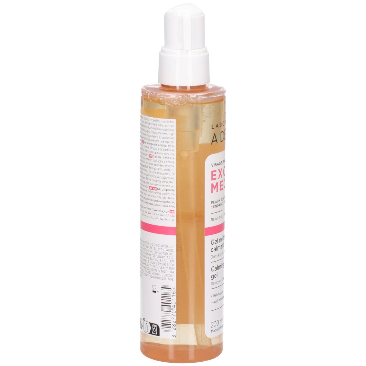 Dos du gel nettoyant calmant A-Derma Exomega avec ingrédients.