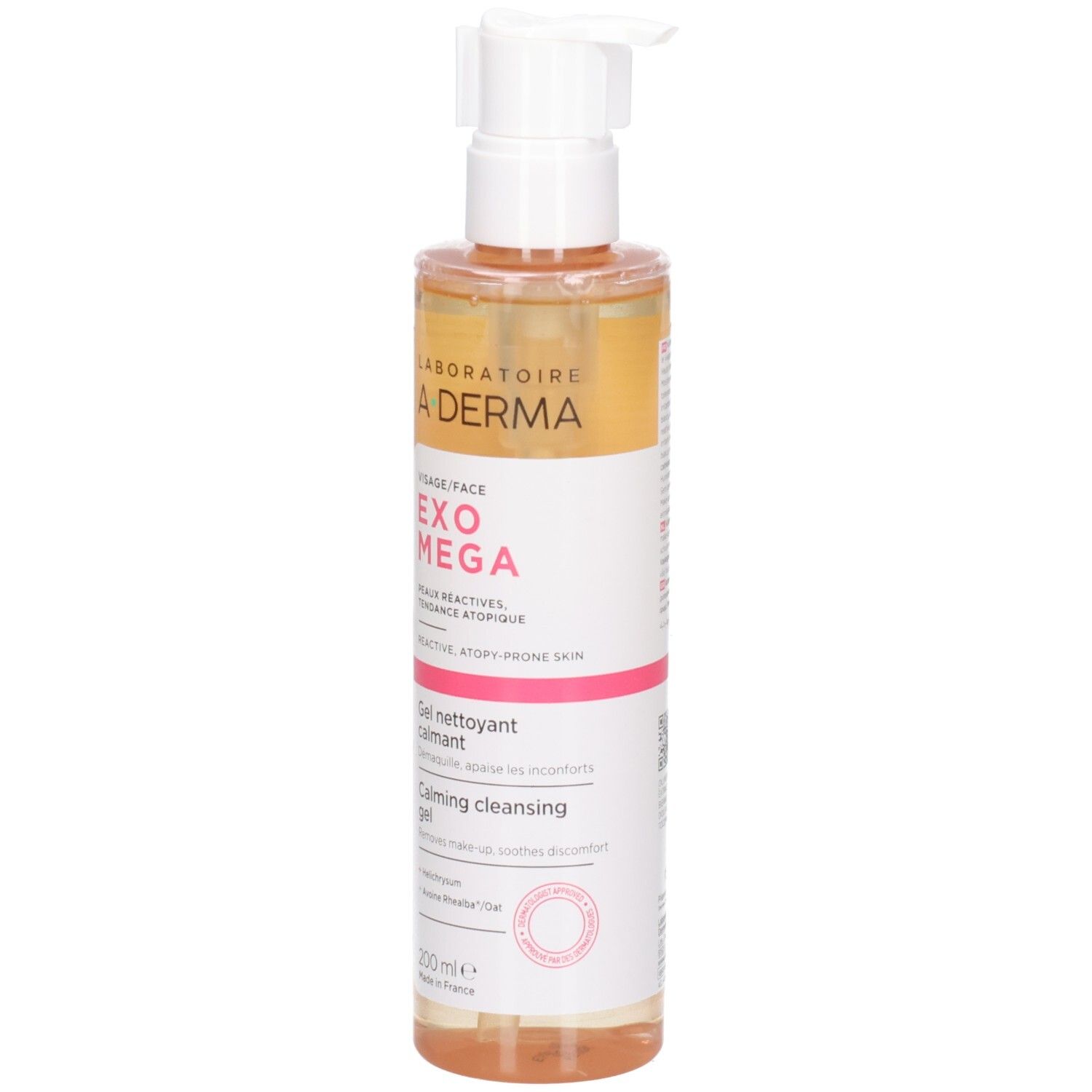 Gel nettoyant calmant A-Derma Exomega avec pompe.