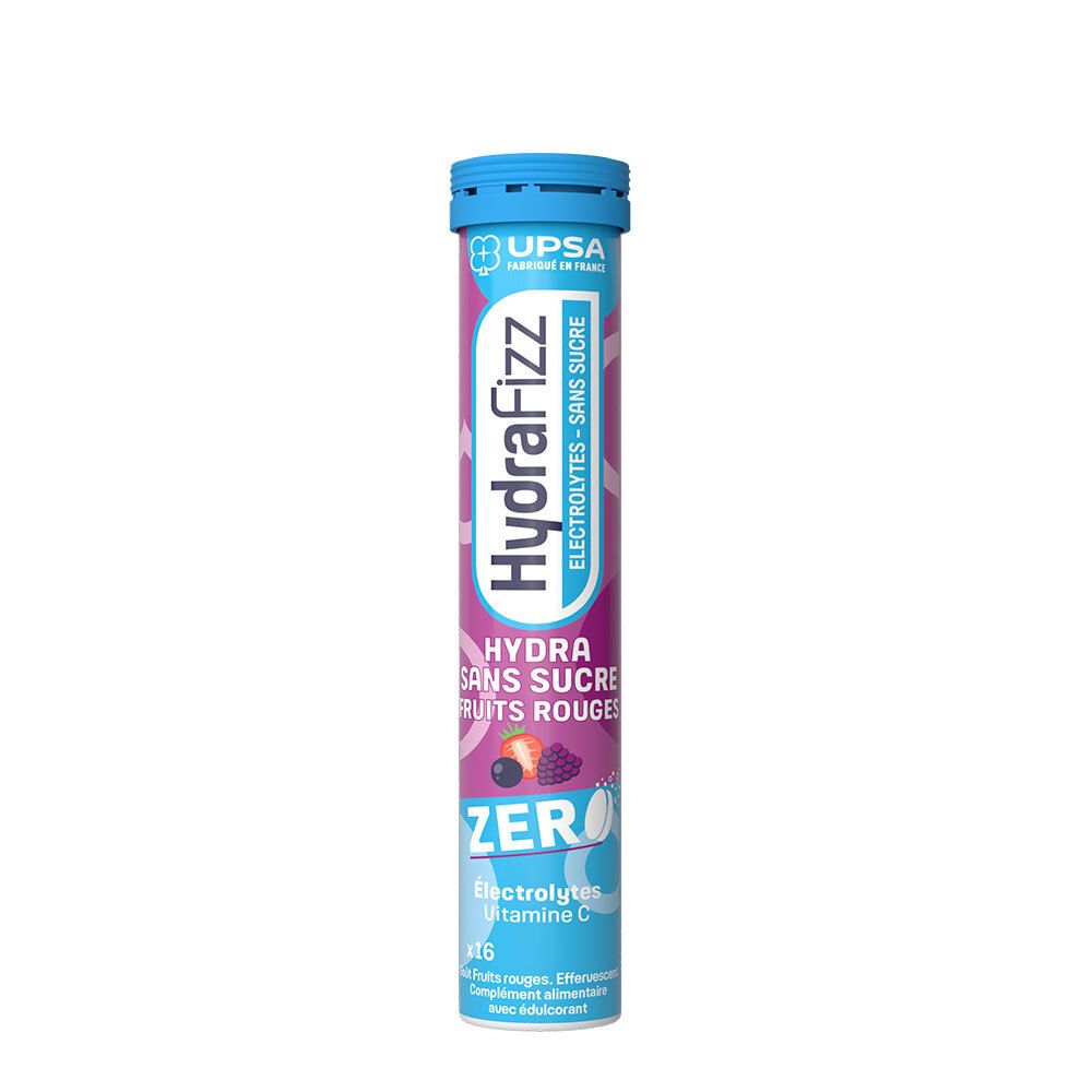 Tube UPSA HydraFizz, pastilles effervescentes, fruits rouges sans sucre.