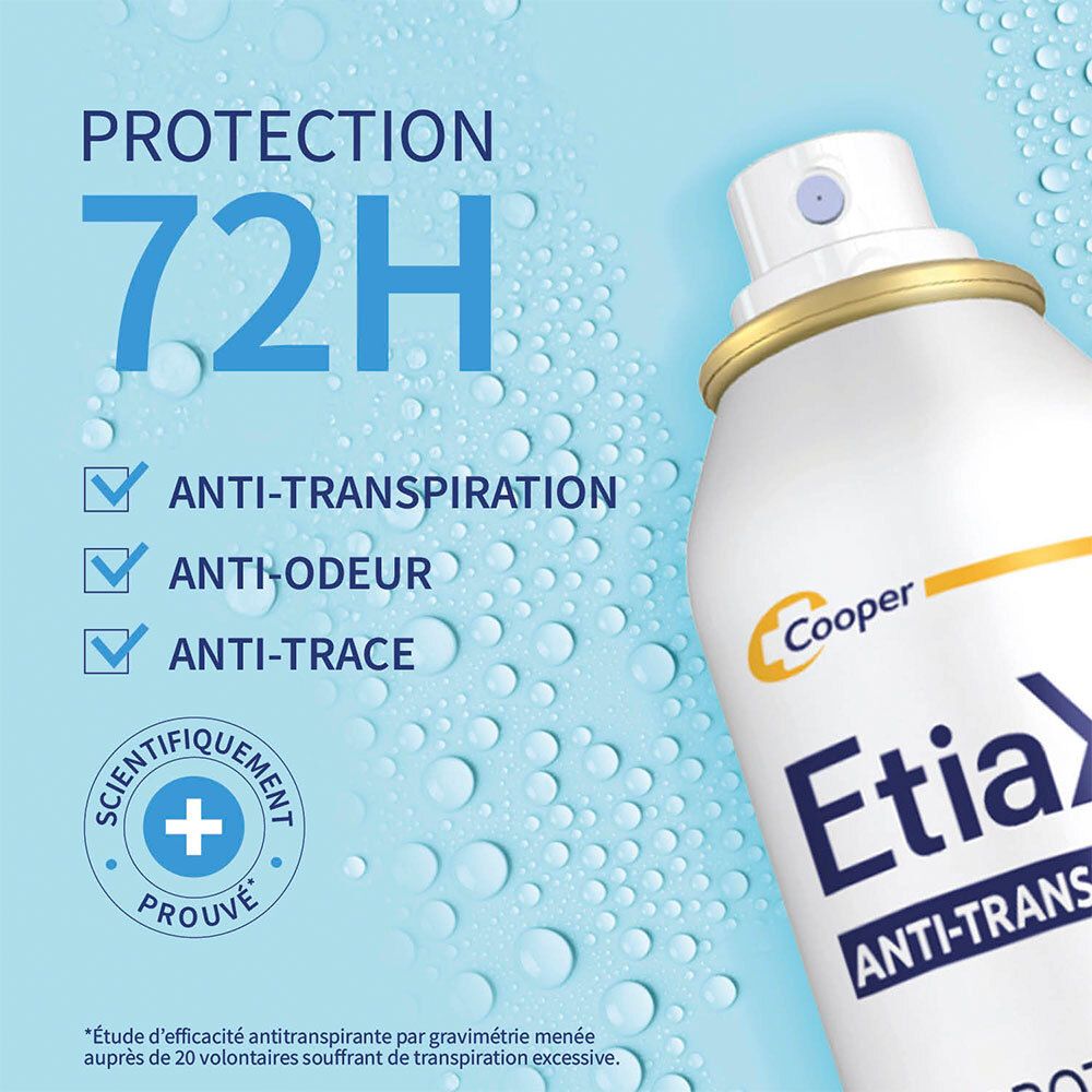 Etiaxil Anti-Transpirant Aérosol: Protection 72H, anti-transpiration, anti-odeur, anti-traces.