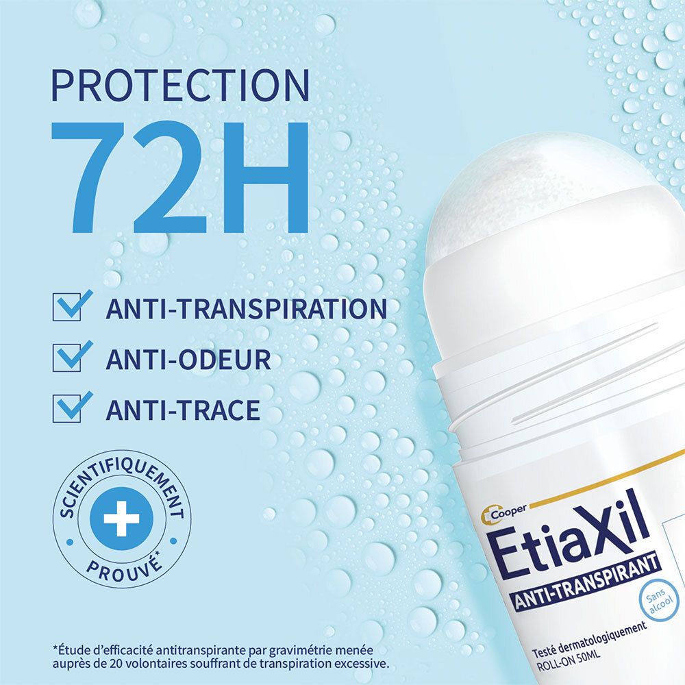 Etiaxil Anti-Transpirant Roll-On: Protection 72H, Anti-Transpiration, Anti-Odeur, Anti-Trace.