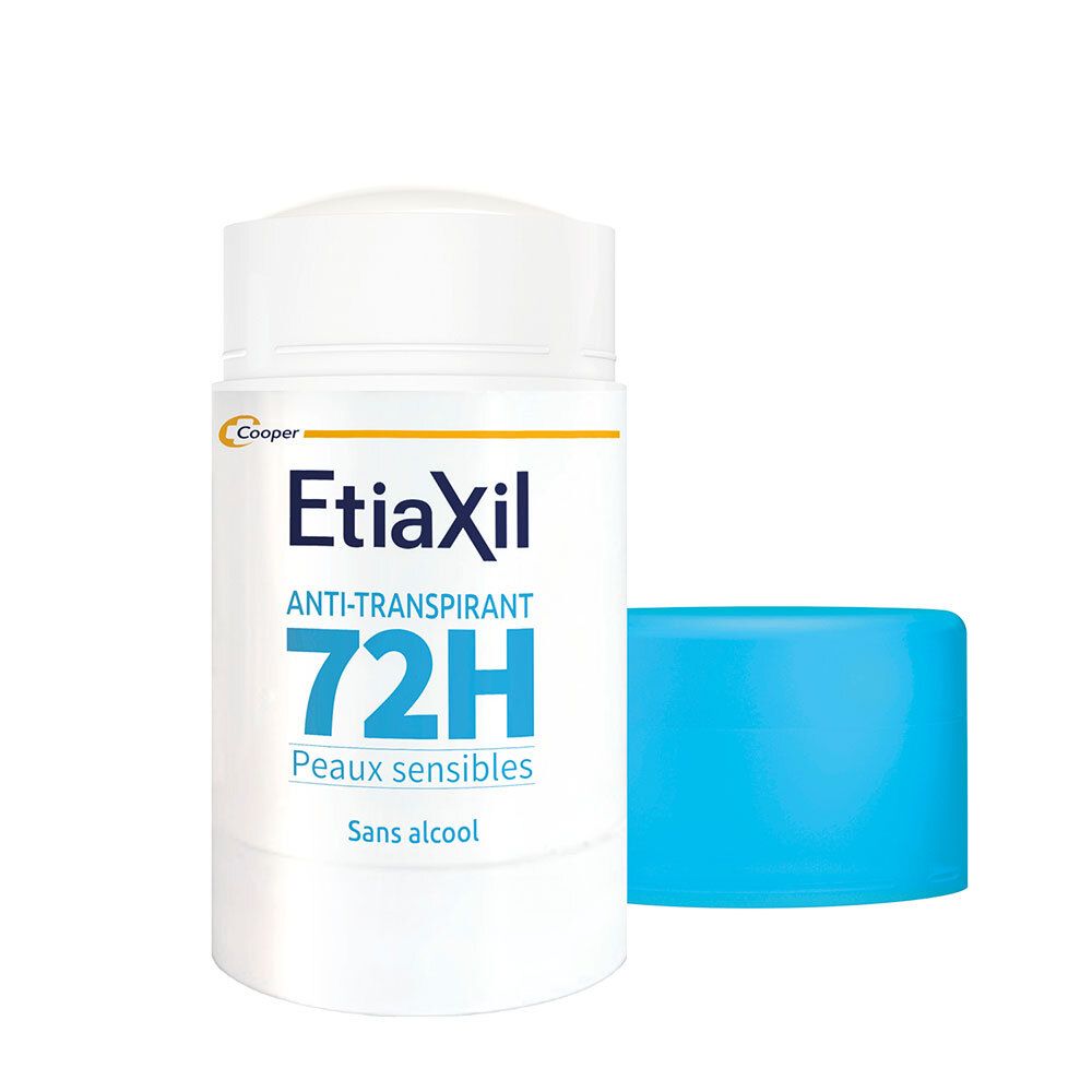 Etiaxil Anti-Transpirant 72H Stick peaux sensibles, capuchon retiré.