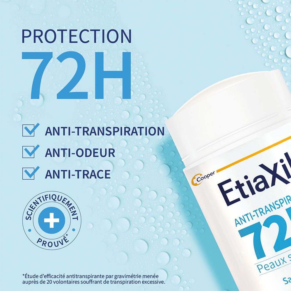 Etiaxil Anti-Transpirant 72H: Anti-transpiration, anti-odeur, anti-trace, prouvé scientifiquement.