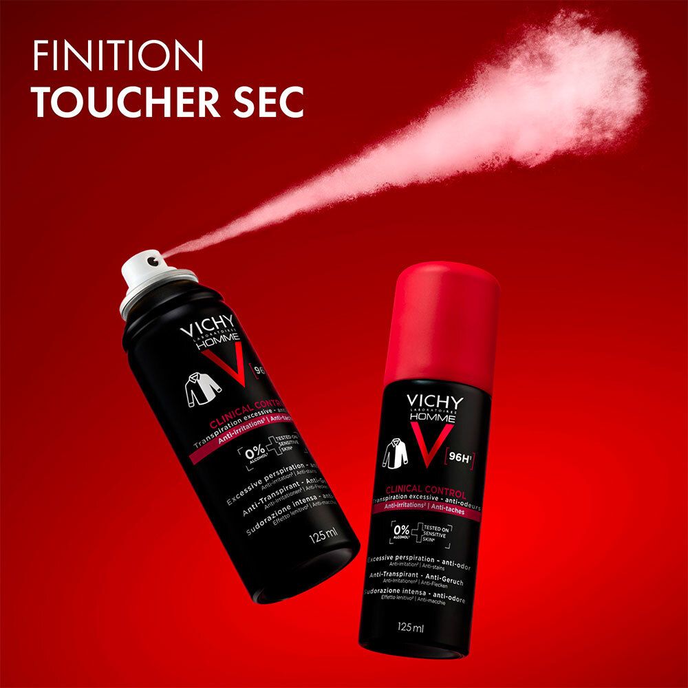 Deux déodorants Vichy Homme, l'un en action.