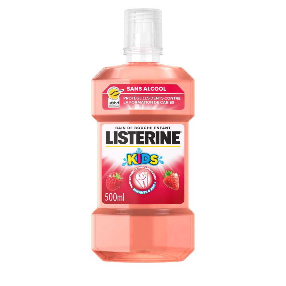 LISTERINE Kids Fruits Rouges, bain de bouche sans alcool, flacon 500ml.