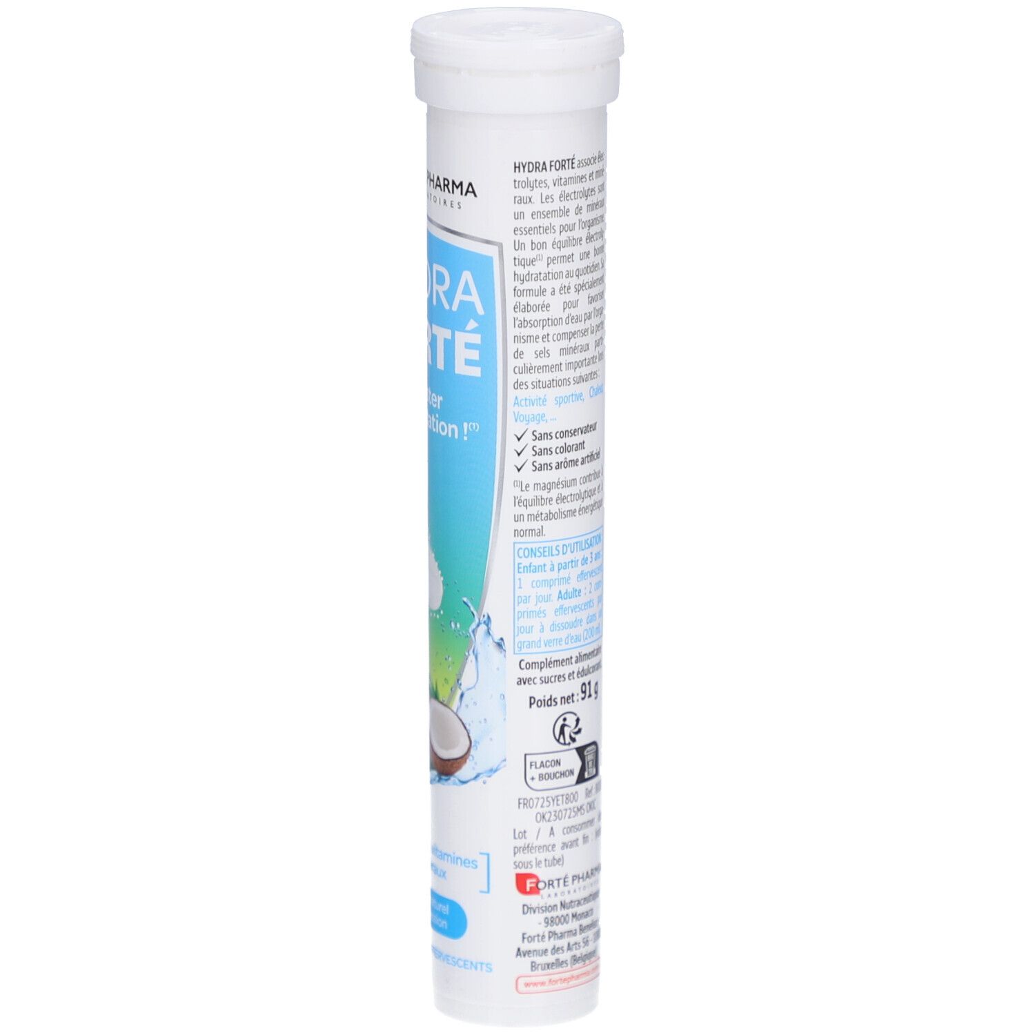 Emballage cylindrique avec texte. Contient des informations sur le produit. Contient des informations sur les ingrédients et l'utilisation.