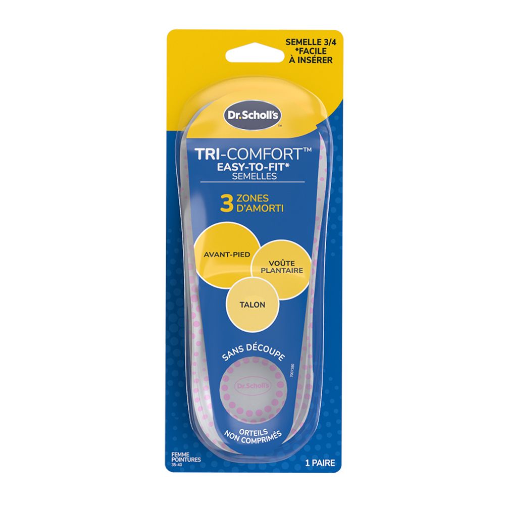Dr. Scholl's Tri-Comfort semelles 3/4 avec 3 zones d'amorti. Pour femmes, pointures 37-40.