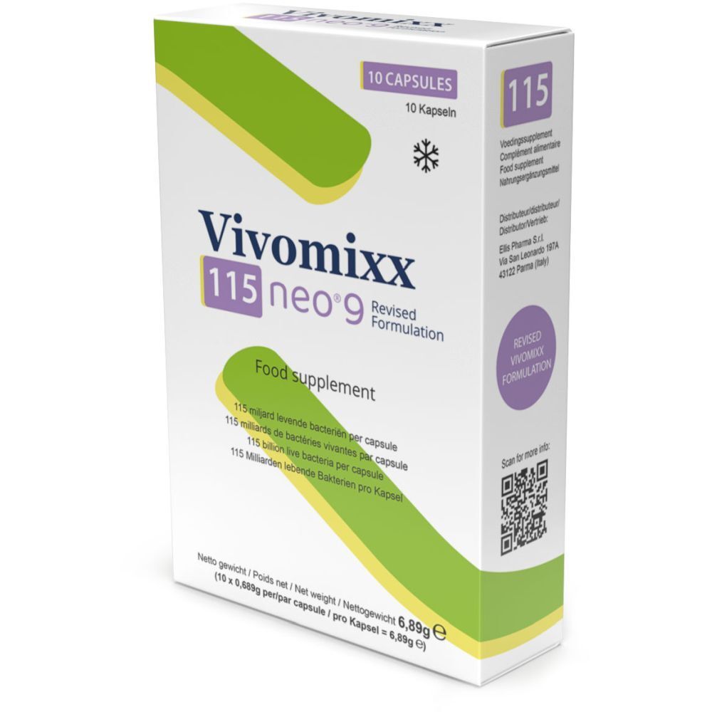 Boîte de Vivomixx neo 115, 10 capsules, un complément alimentaire.
