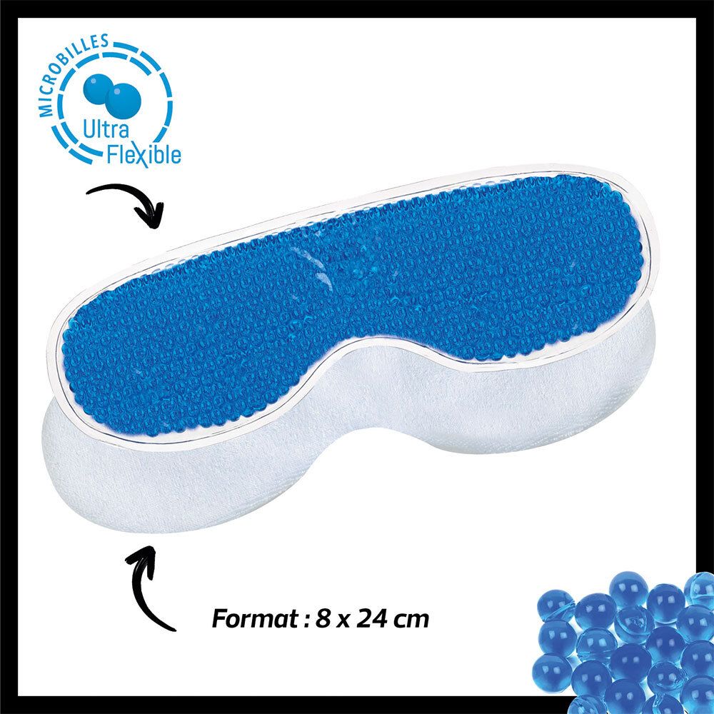 Coussin thermique Cooper Actipoche Yeux & Tempes, rempli de microbilles bleues, format 8x24 cm.
