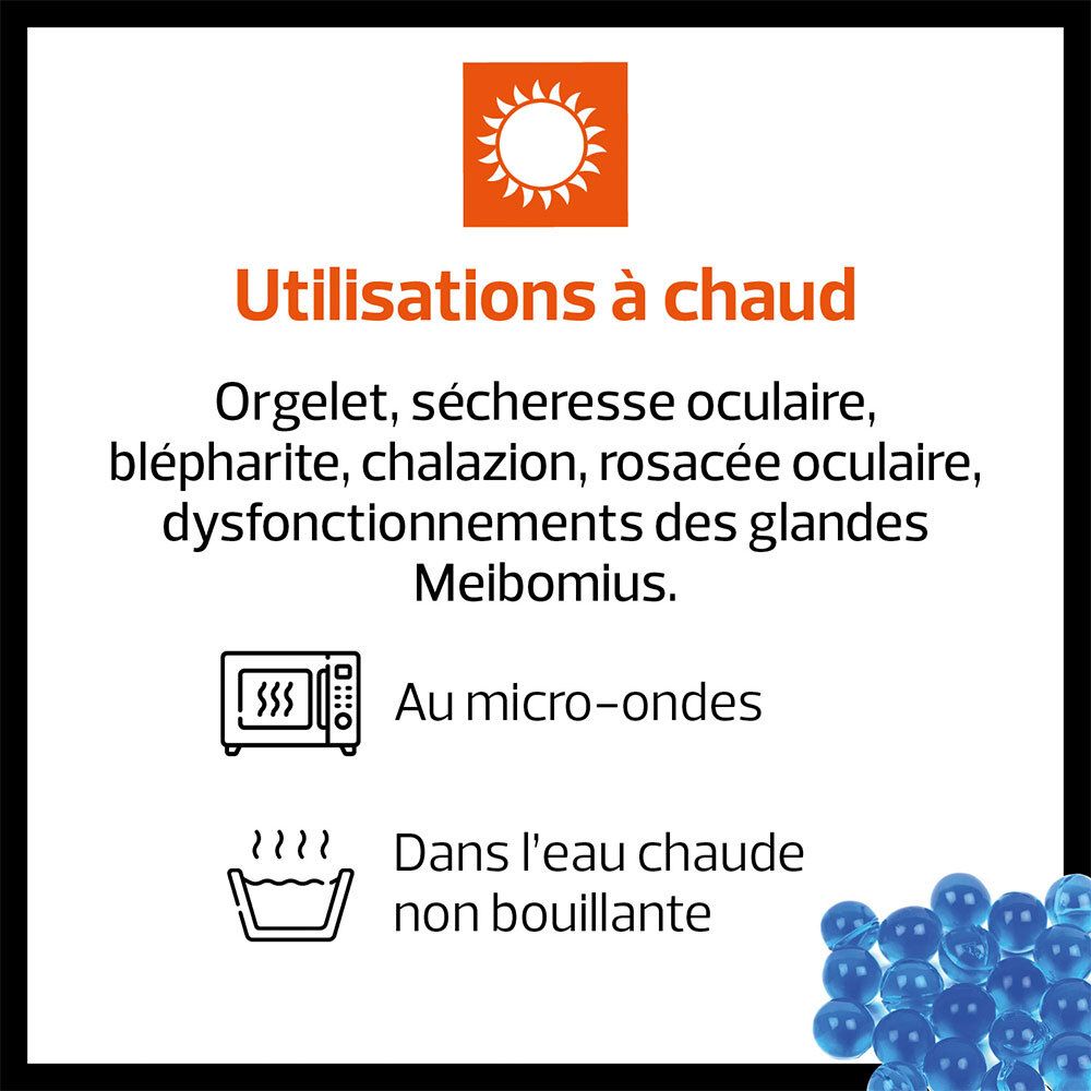 Instructions d'utilisation à chaud du coussin thermique Cooper Actipoche : micro-ondes et eau chaude.