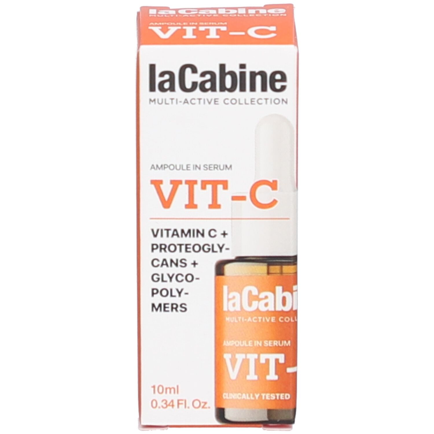 Emballage du produit avec boîte. Boîte avec nom du produit: laCabine VIT-C. Flacon non visible.