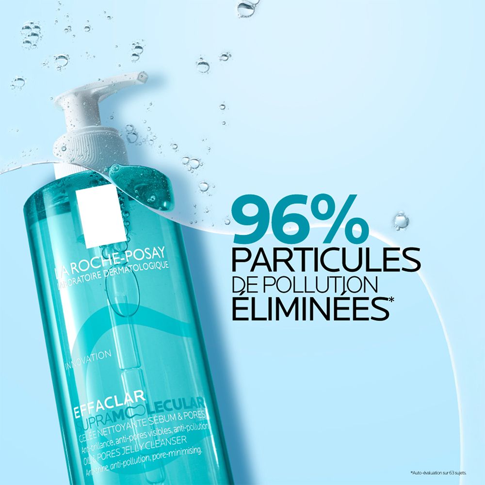 La Roche-Posay Effaclar Gel : 96% des particules de pollution éliminées.