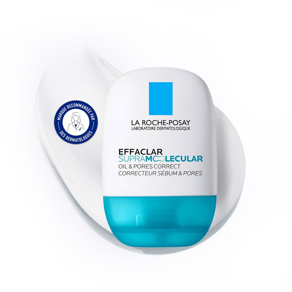 Flacon La Roche-Posay Effaclar Supramolecular sur une base de crème blanche.