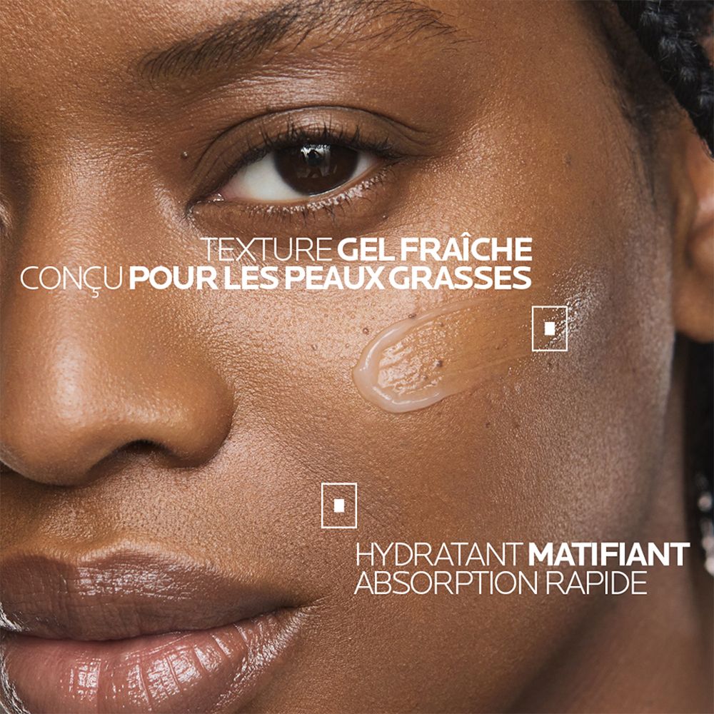 Texture gel frais pour peaux grasses, matifiante, absorption rapide.