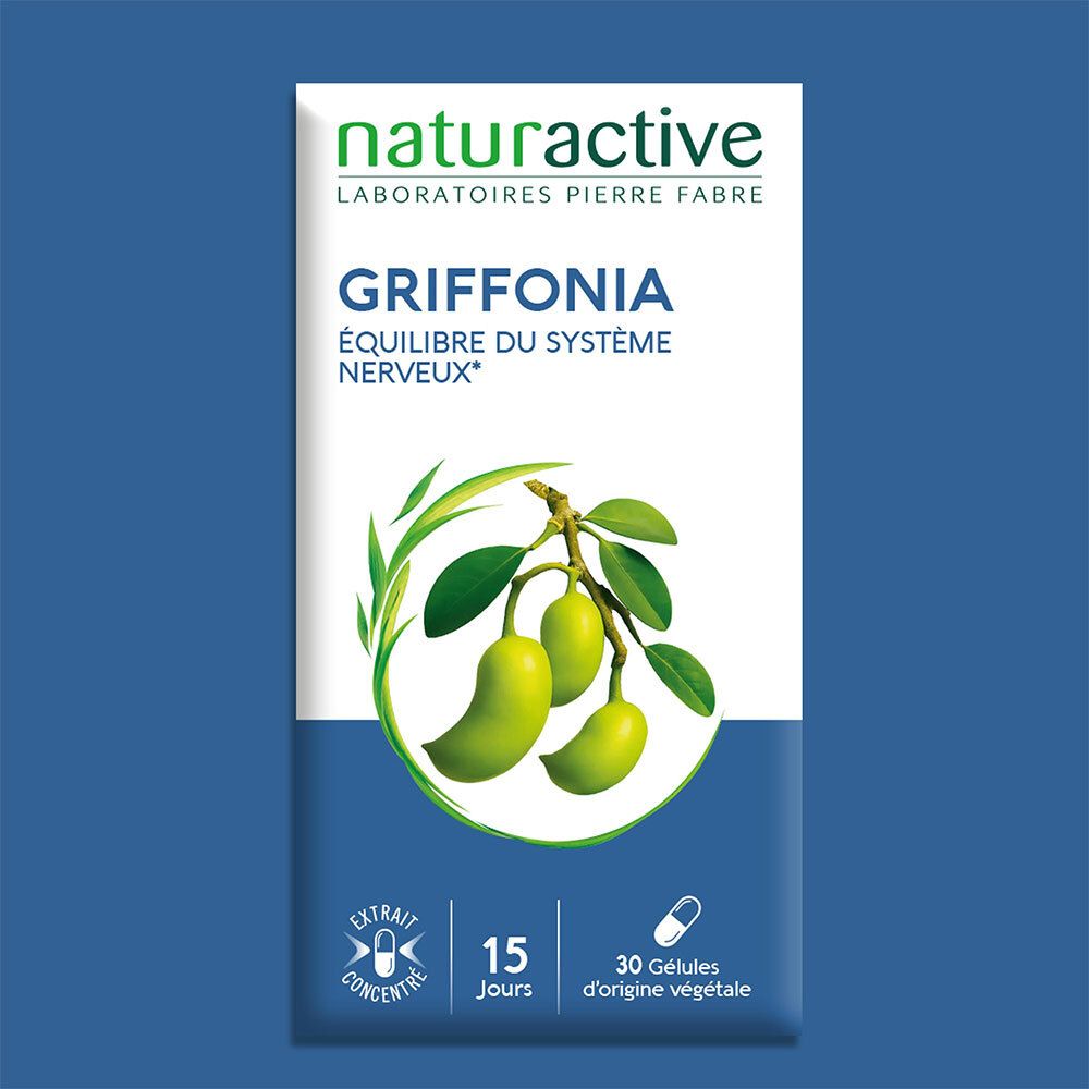 Emballage du produit. Boîte bleue avec texte et illustration de fruits. Marque: NATURACTIVE.